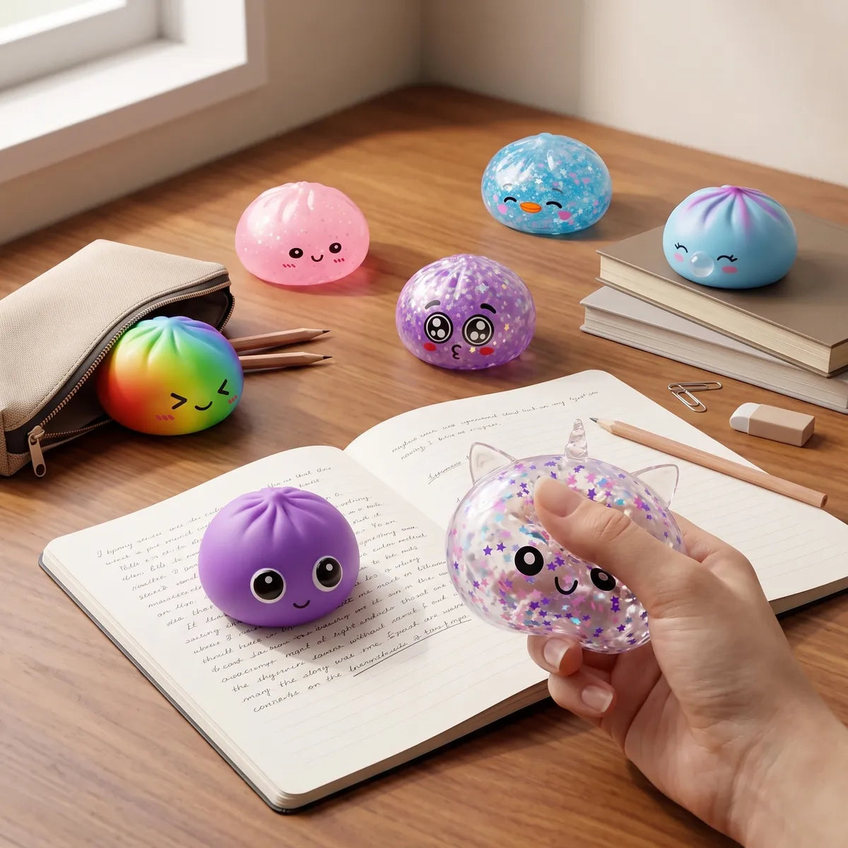 XXL Back to School Dumpling Squishy Set 7 Pieces — squishy dumpling toy