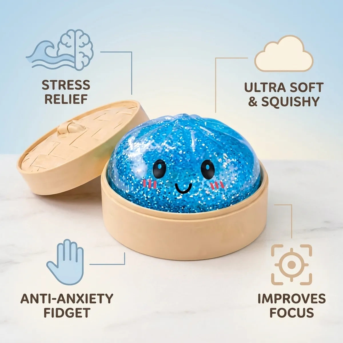 Calm Blue Glitter Dumpling Squishy — squishy dumpling toy