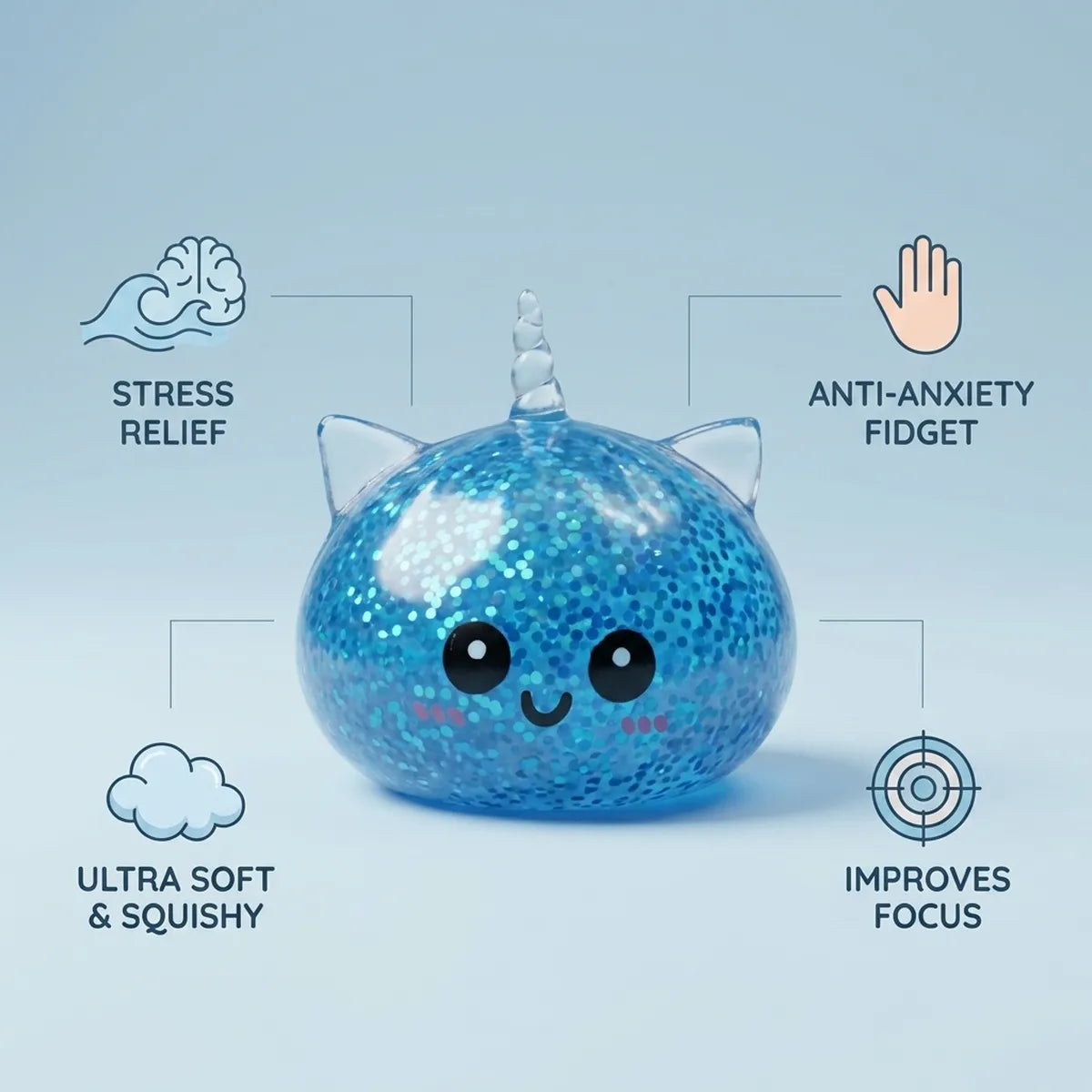 Sapphire Blue Unicorn Glitter Dumpling Squishy — squishy dumpling toy