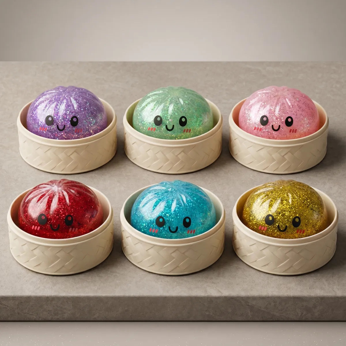 Sparkle Glitter Dumpling Squishy Set 6 Pieces — squishy dumpling toy