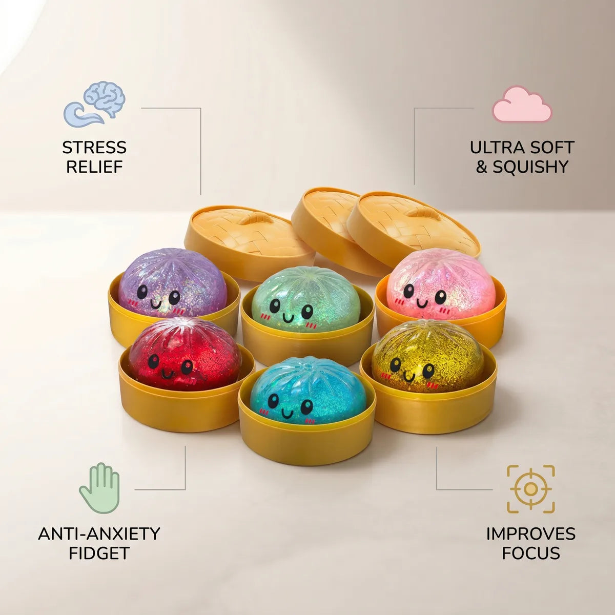 Sparkle Glitter Dumpling Squishy Set 6 Pieces — squishy dumpling toy