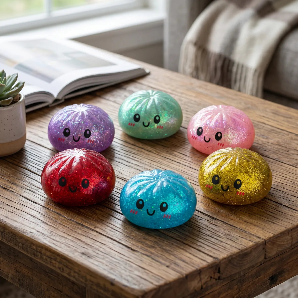 Sparkle Glitter Dumpling Squishy Set 6 Pieces — squishy dumpling toy
