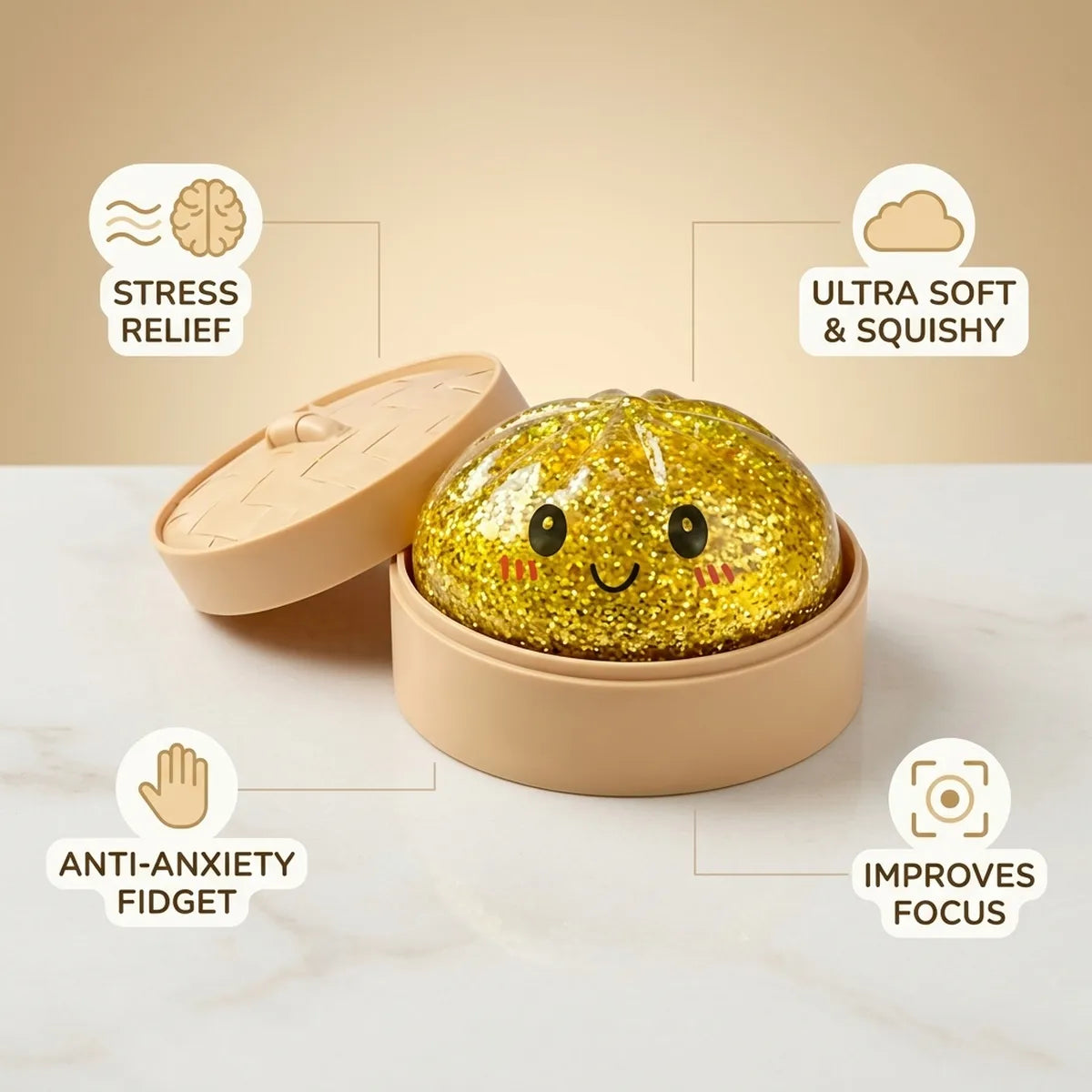 Luxe Gold Glitter Dumpling Squishy — squishy dumpling toy
