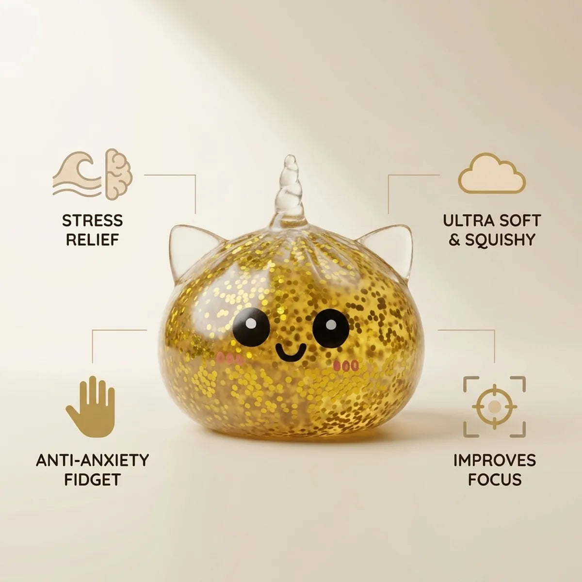 Wishful Gold Unicorn Glitter Dumpling Squishy — squishy dumpling toy