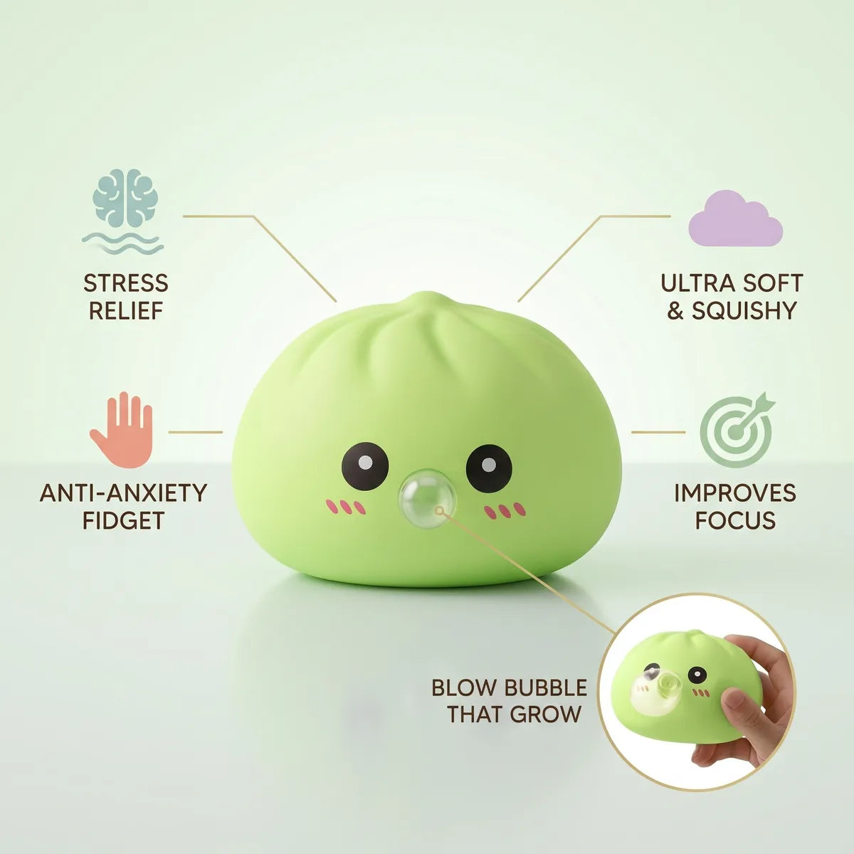 Fresh Green Blow Dumpling Squishy — squishy dumpling toy