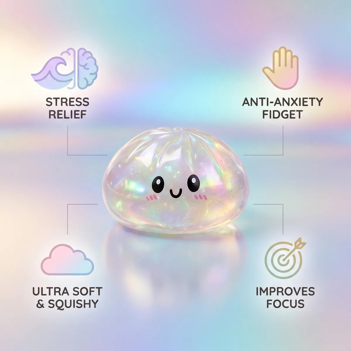 Iridescent Holographic Dumpling Squishy — squishy dumpling toy