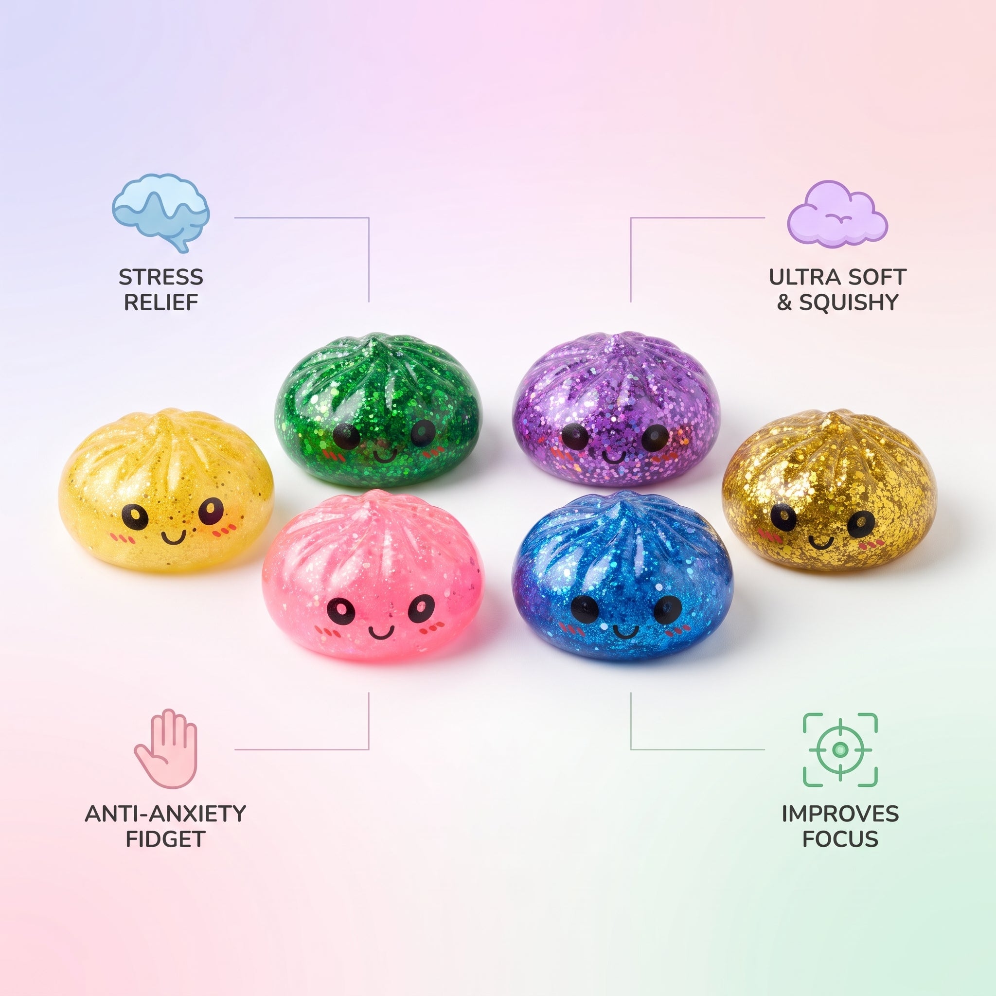 Sparkle Mystery Mini Glitter Dumpling Squishy Set — squishy dumpling toy