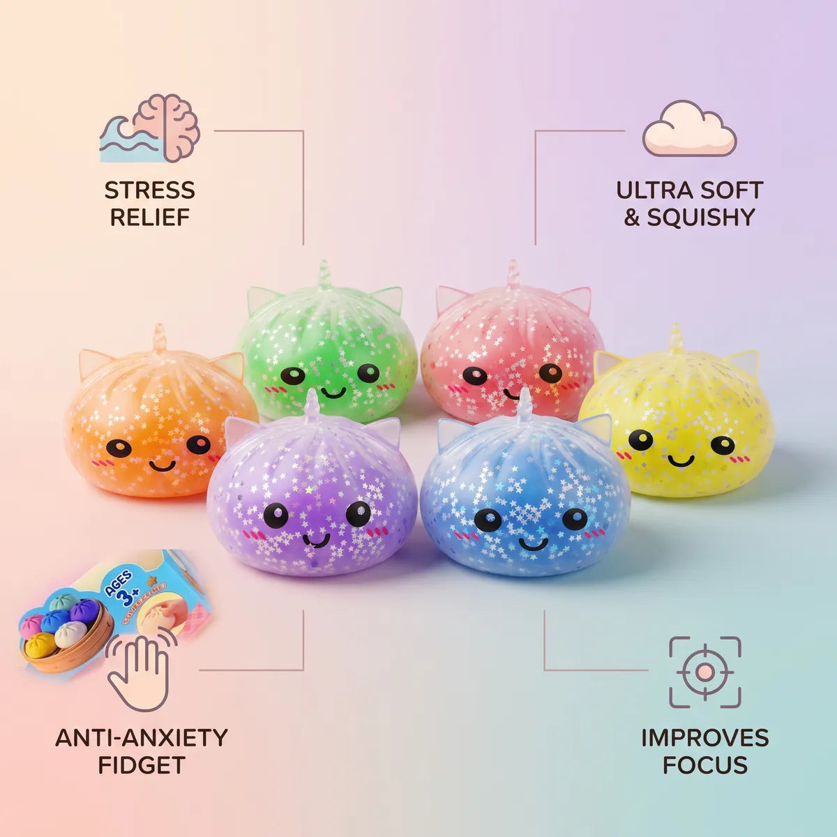 Starlit Mystery Sparkle Unicorn Dumpling Squishy — squishy dumpling toy