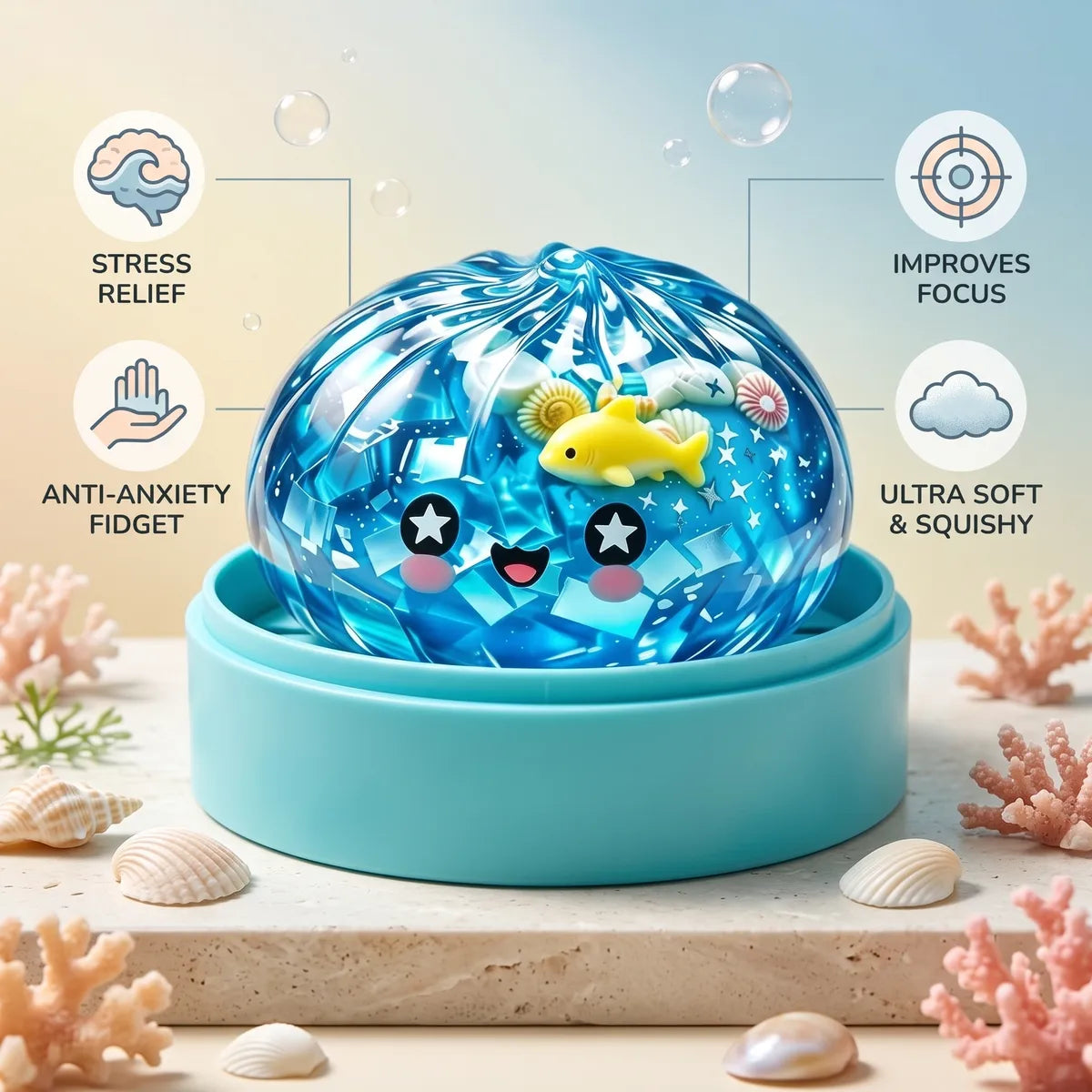 Coral Reef Ocean Glitter Dumpling Squishy — squishy dumpling toy