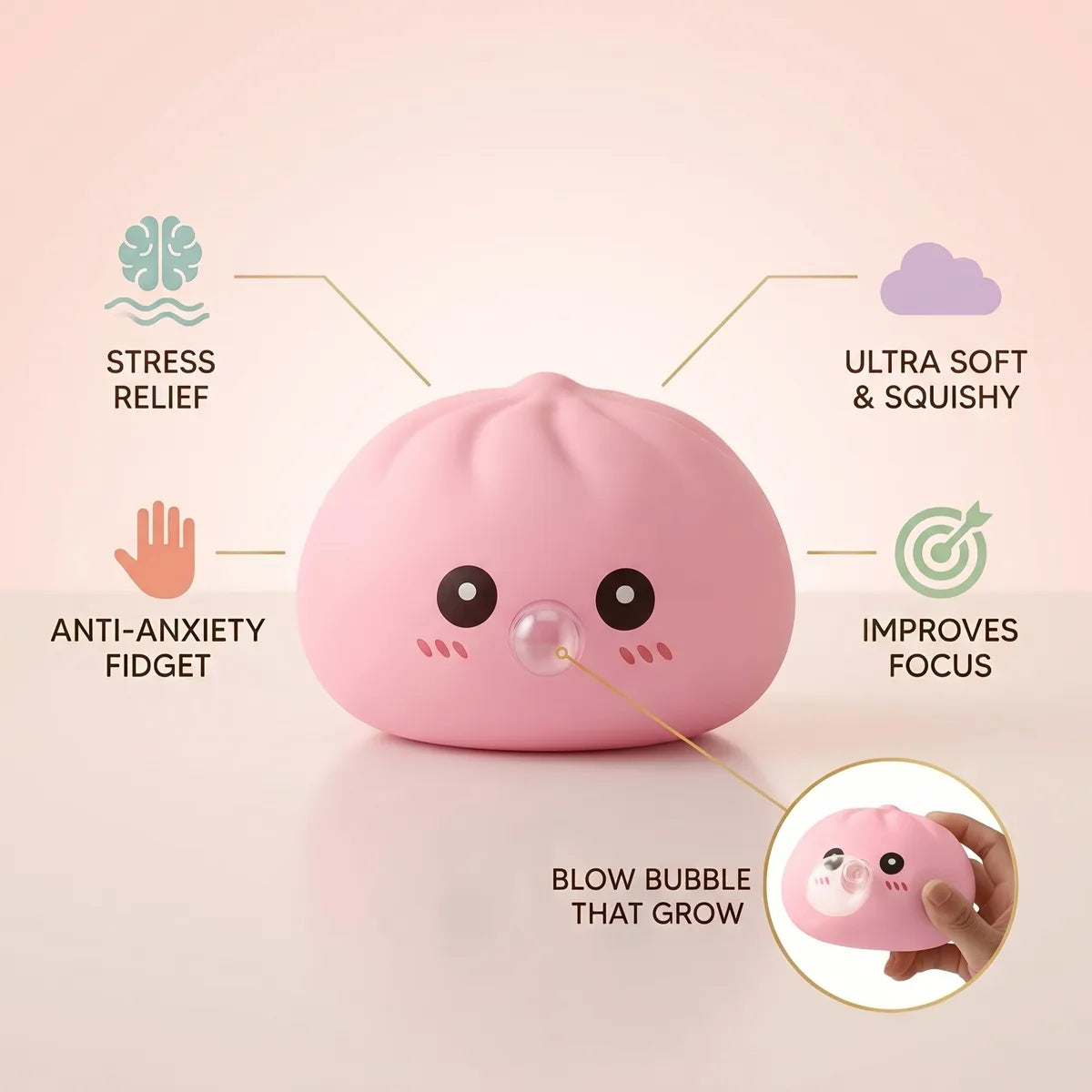 Plump Pink Blow Dumpling Squishy — squishy dumpling toy