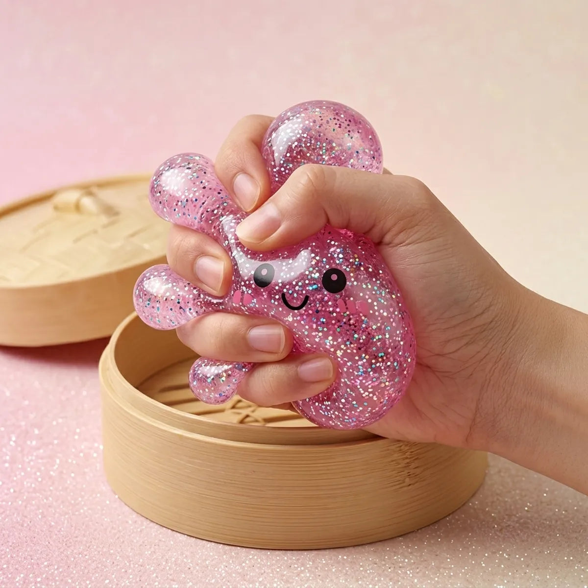 Kawaii Pink Glitter Dumpling Squishy — squishy dumpling toy