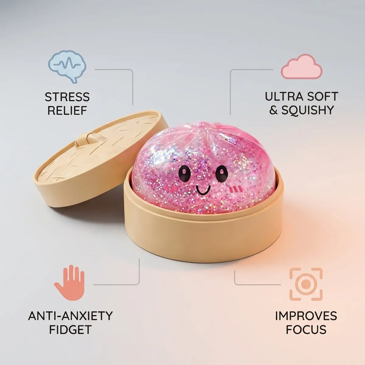 Kawaii Pink Glitter Dumpling Squishy — squishy dumpling toy