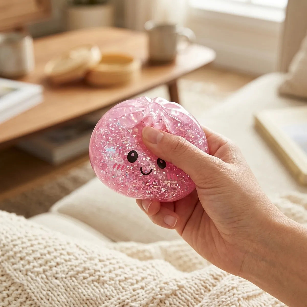 Kawaii Pink Glitter Dumpling Squishy — squishy dumpling toy