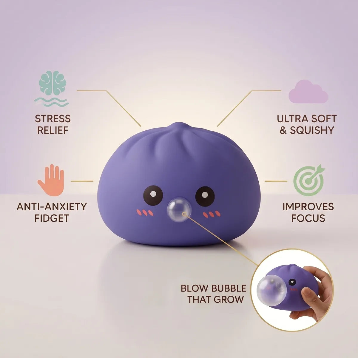 Puffy Purple Blow Dumpling Squishy — squishy dumpling toy