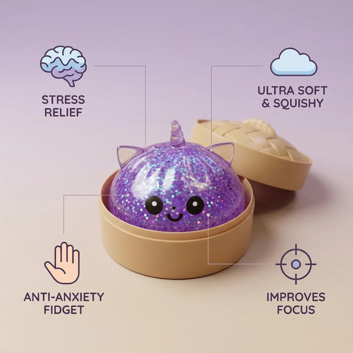 Mystic Purple Unicorn Glitter Dumpling Squishy — squishy dumpling toy