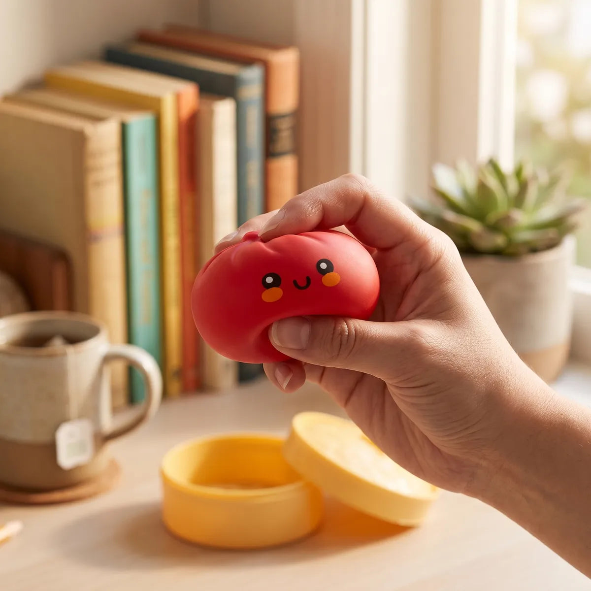 Fluffy Red Dumpling Squishy Bun — squishy dumpling toy
