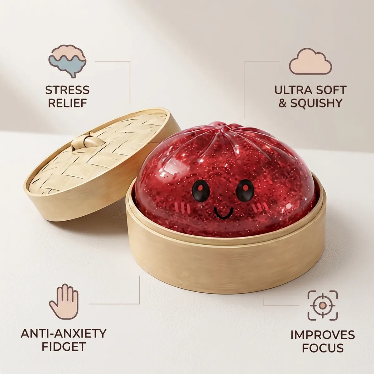 Lucky Red Glitter Dumpling Squishy — squishy dumpling toy