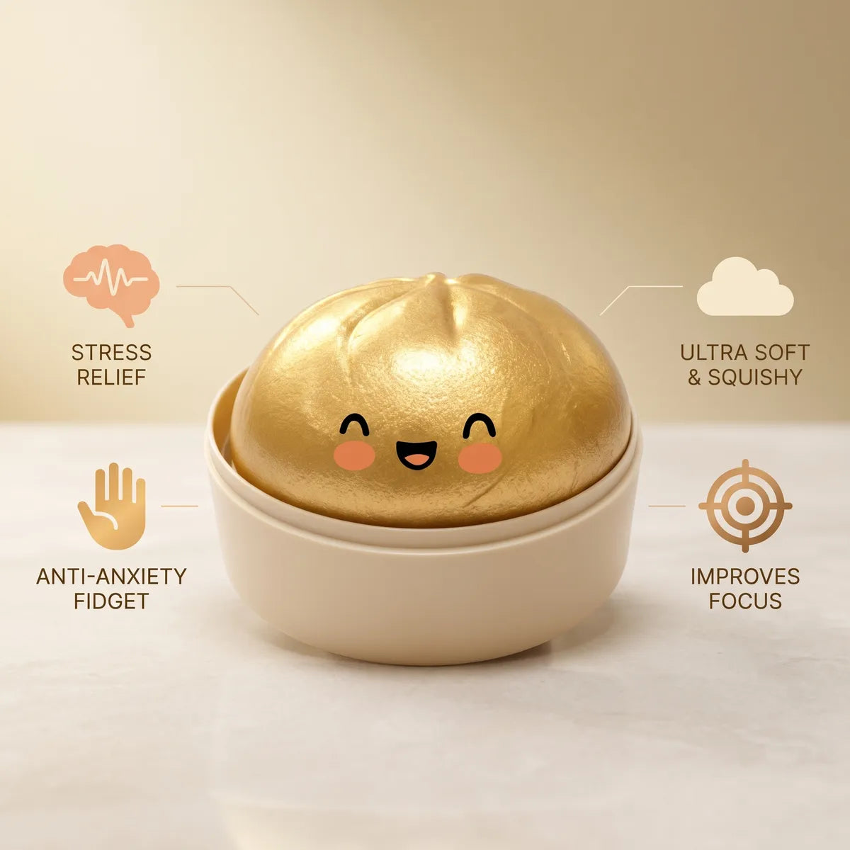 Lucky Golden Dumpling Squishy Bun — squishy dumpling toy