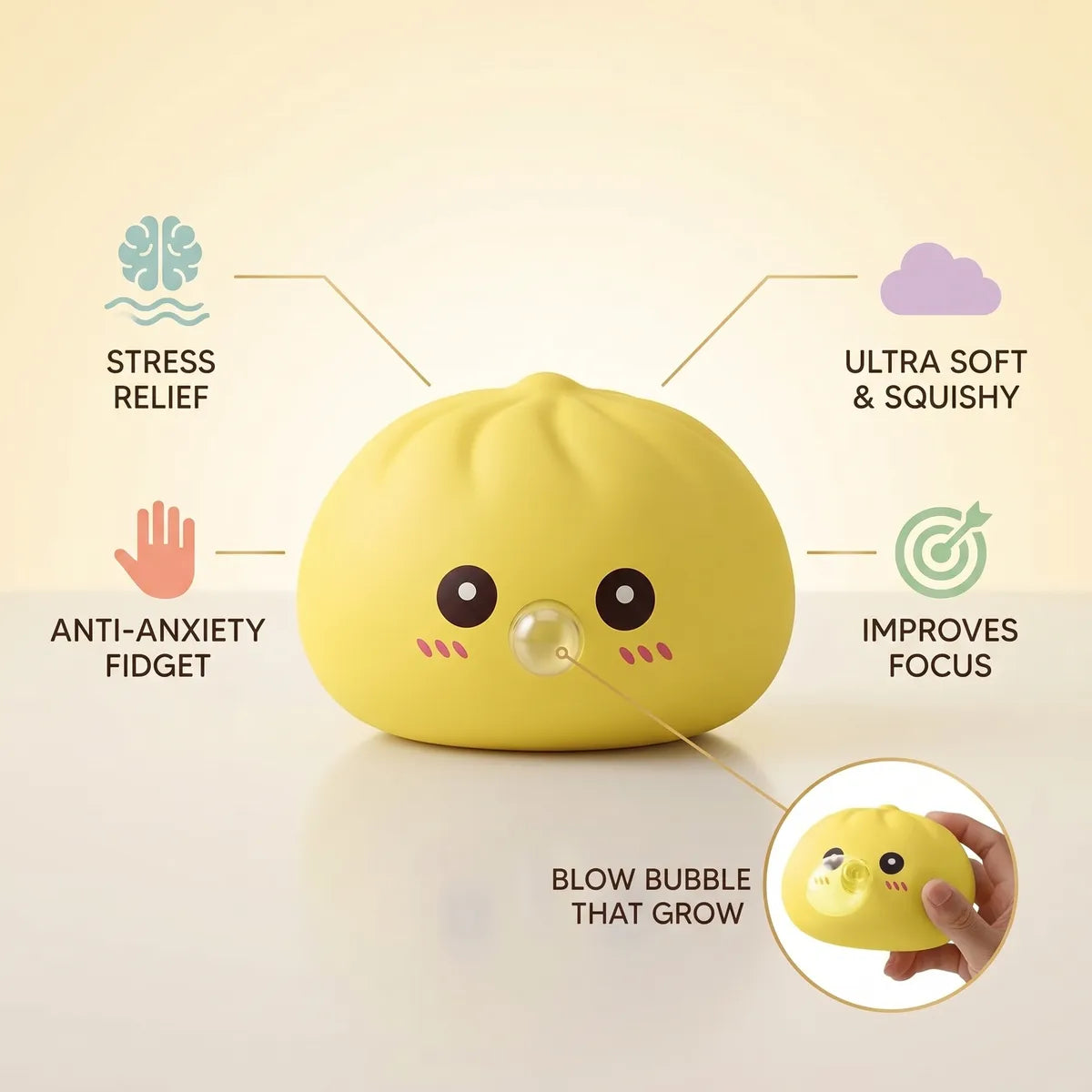 Jumbo Yellow Blow Dumpling Squishy — squishy dumpling toy