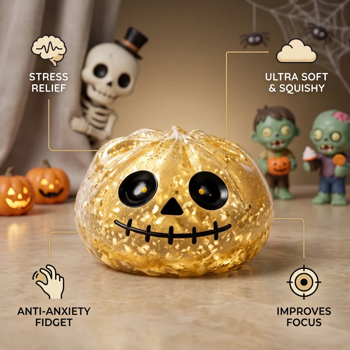 Golden Zombie Halloween Dumpling Squishy — squishy dumpling toy